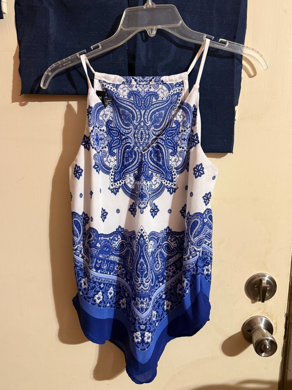 A. Byer Blue White Paisley Spaghetti Strap Top Size S